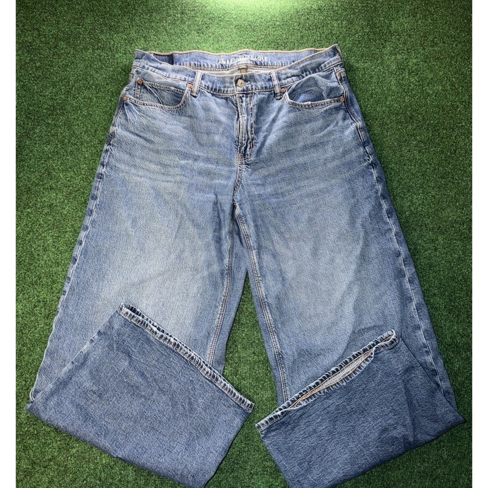American Eagle Low-Rise Ultra Wide Leg Jeans Womens US 12 Regular Strigid Wash